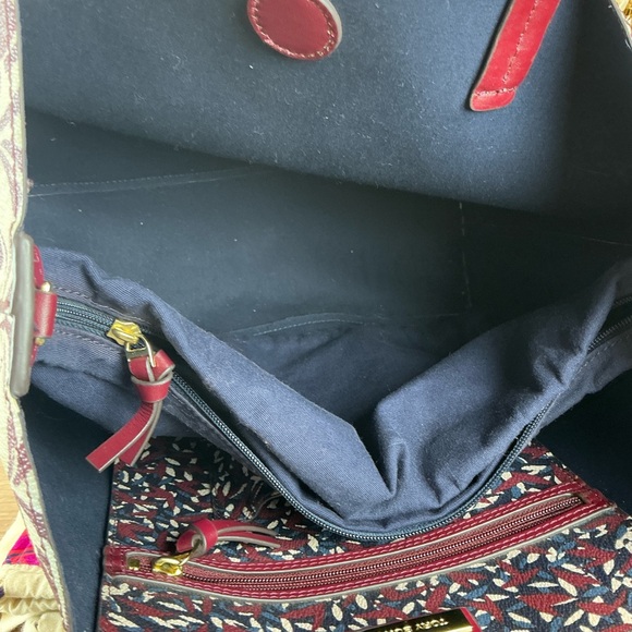 Tory Burch Kerrington Wonderland Burgundy Cream Tote Hand Shoulder Bag - Picture 15 of 17